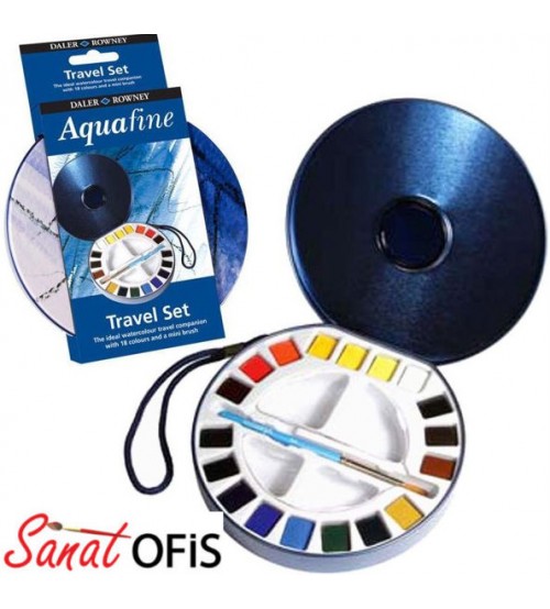 Daler Rowney Aquafine Travel Set 18 li Sulu Boya Metal Kutu