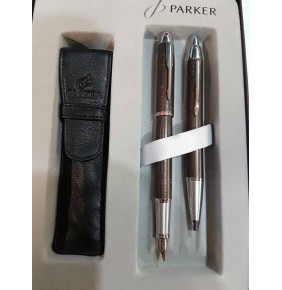 Parker IM Premıum Dolma Kalem Tükenmez Kalem Takımı Mat Çizgi Desenli Kahve
