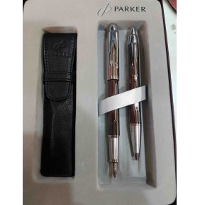Parker IM Premıum Dolma Kalem Tükenmez Kalem Takımı Parlak Çizgi Desenli Kahve