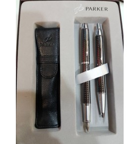 Parker IM Premıum Dolma Kalem Tükenmez Kalem Takımı Parlak Kare Desenli Kahve